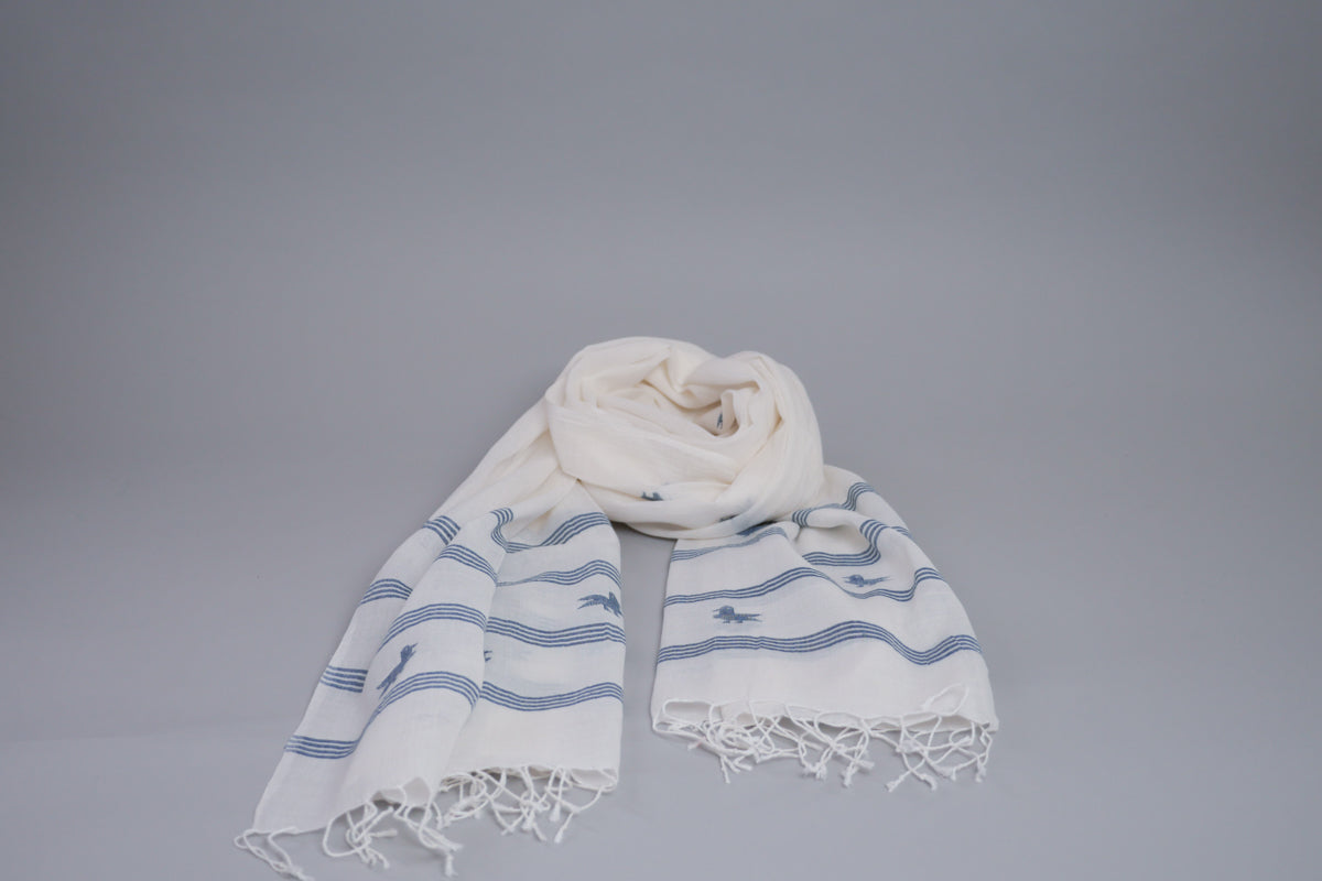 Chale Dupatta Oiseau Bleu, Tissé Main, Coton Doux et Fin  Main image
