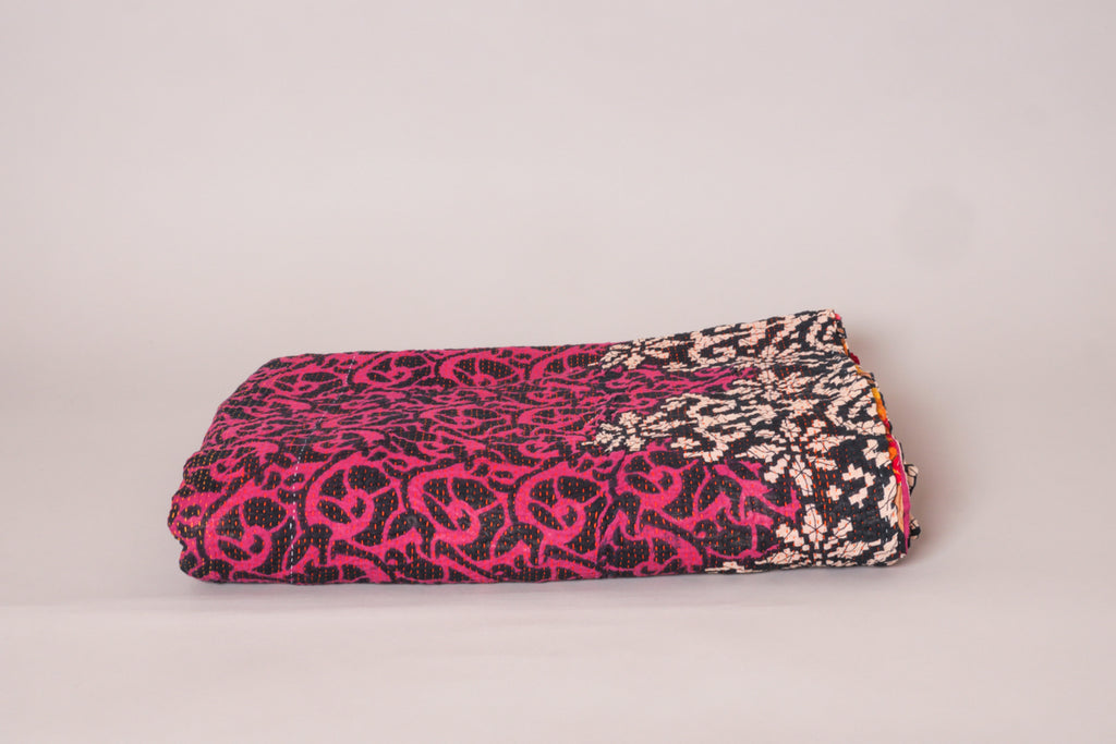 Kantha sari couvre-lit Saffron Hibiscus