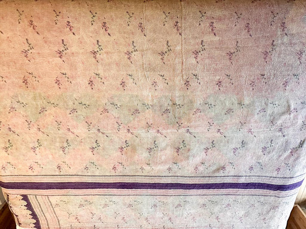 Vintage Kantha Bedspread in Recycled Cotton: Pink Garden Party