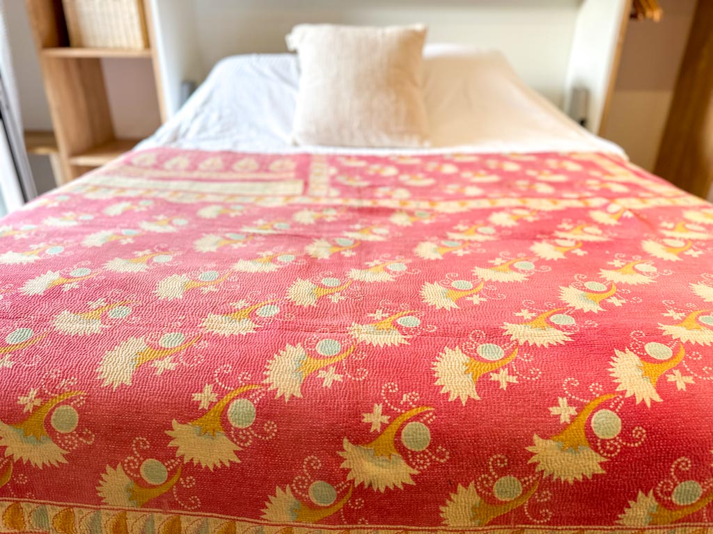 Vintage Kantha Bedspread in Recycled Cotton: Pink Garden Party
