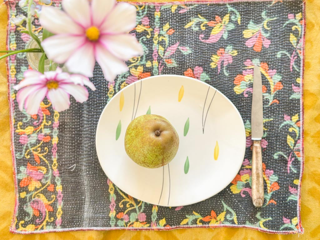 Set of 2 Vintage Kantha Place Mats, Carnival Flowers
