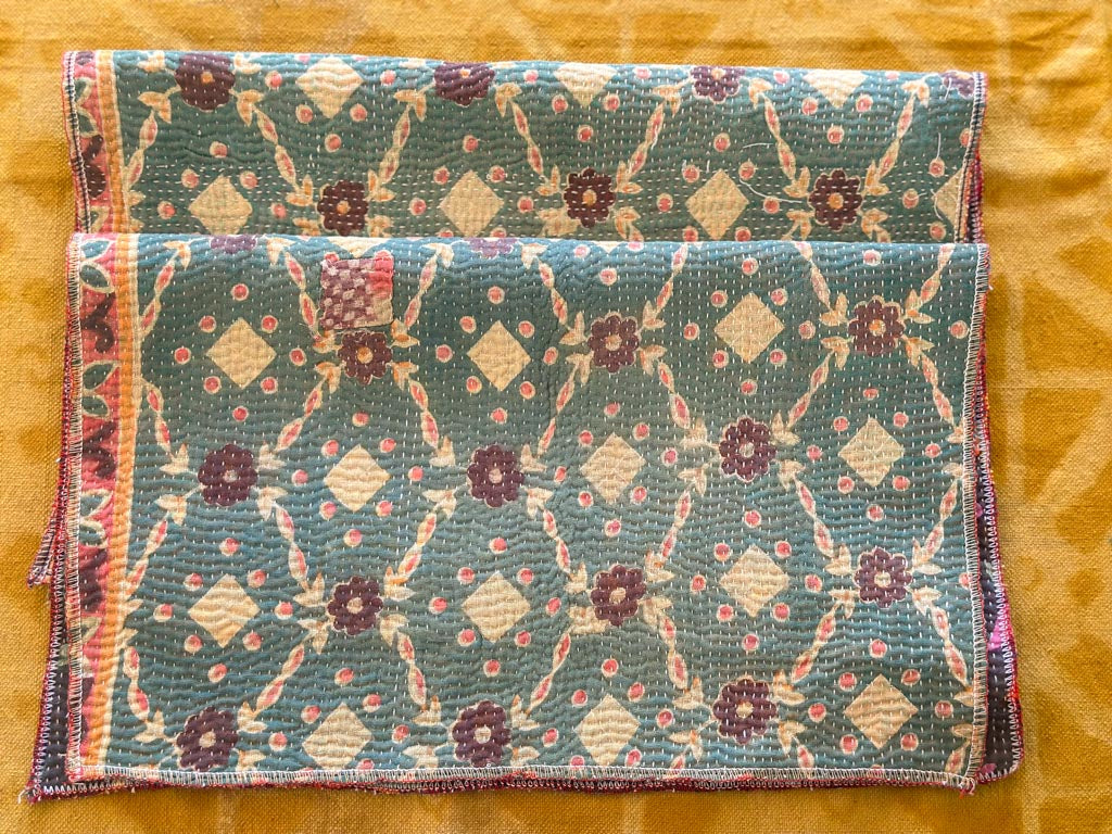 Set of 2 Vintage Kantha Place Mats, Carnival Flowers