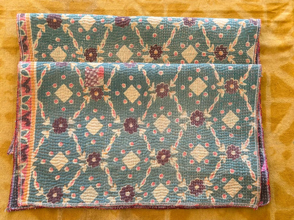 Set of 2 Vintage Kantha Place Mats, Carnival Flowers