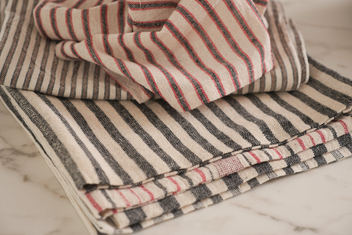 Hand Woven Stripe Tea Towel, Black and White