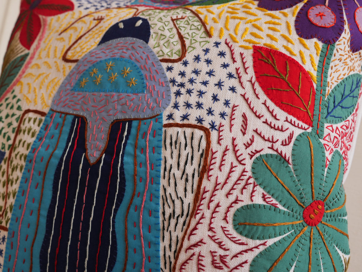 Hand-embroidered cushion, Blue Bug Secondary image
