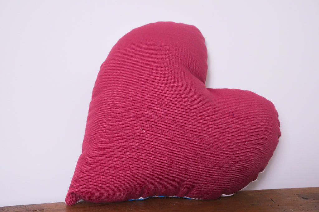 Embroidered heart cushion, Flamingo Palm