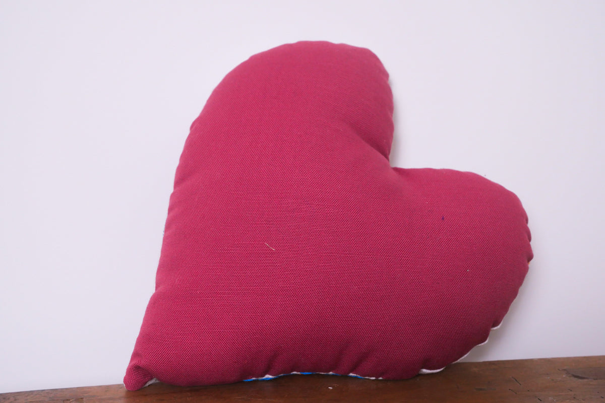 Embroidered heart cushion, Flamingo Palm