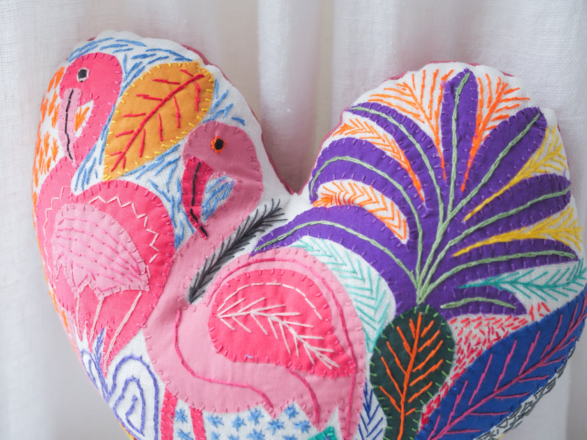 Embroidered heart cushion, Flamingo Palm Secondary image