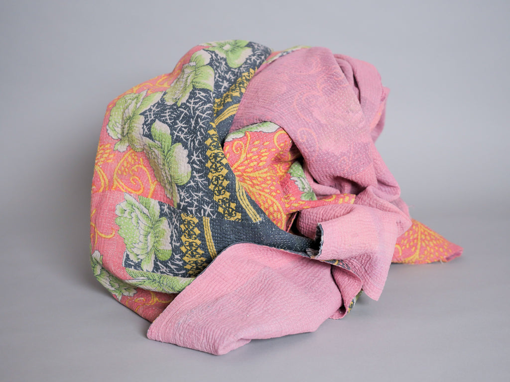 Vintage kantha plaid en coton recyclé