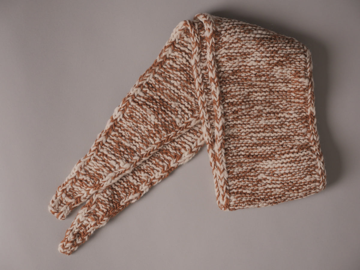 Handcrafted hand-knitted tie scarf. Chestnut Mix Marl.