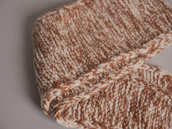 Handcrafted hand-knitted tie scarf. Chestnut Mix Marl.