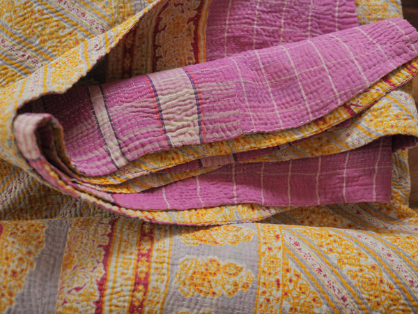 Vintage Kantha Bedspread in Recycled Cotton: Violet Cottage