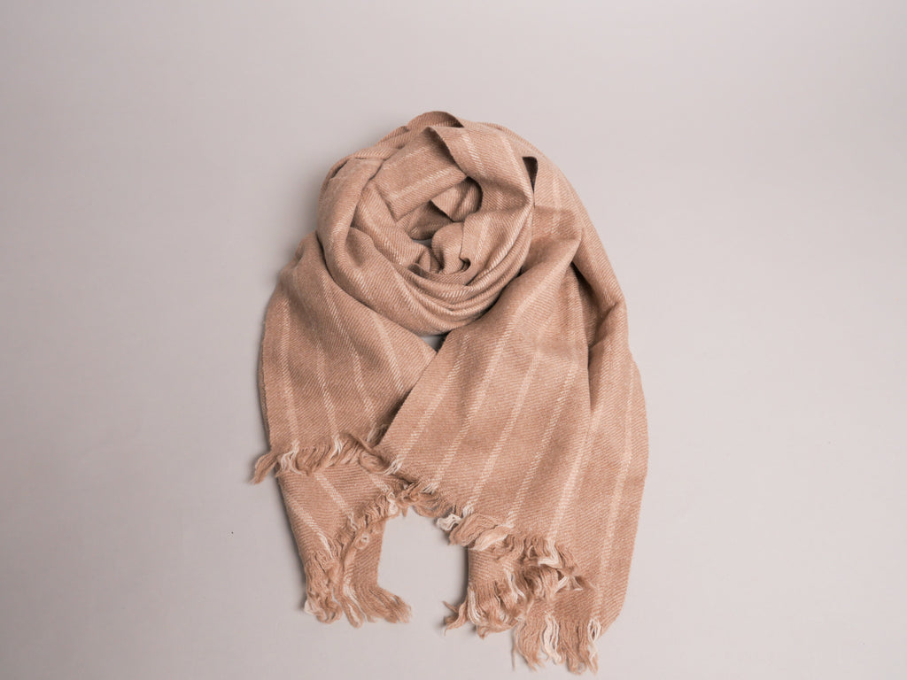 Ladakh 100% Pashmina Scarf, White Stripe