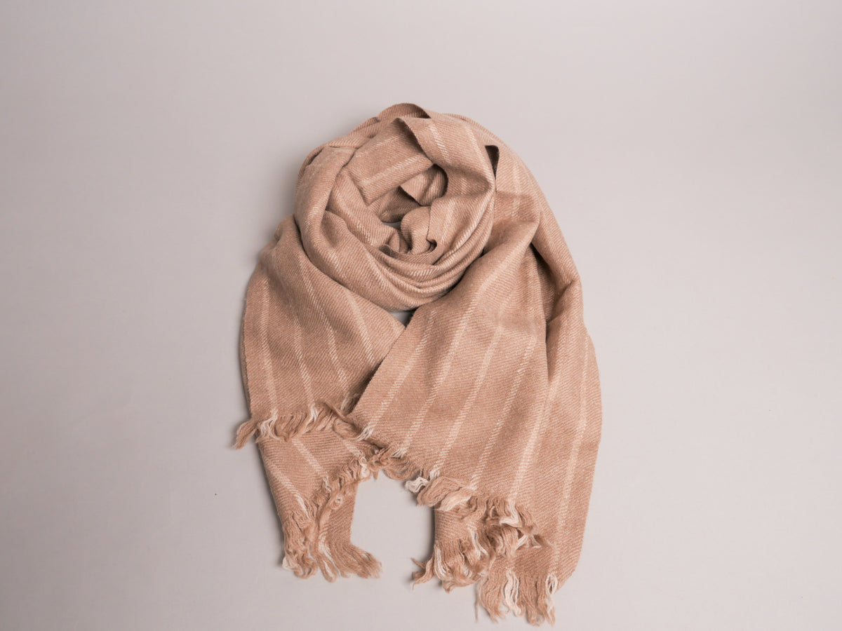 Ladakh 100% Pashmina Scarf, White Stripe