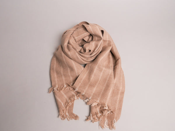 Ladakh 100% Pashmina Scarf, White Stripe