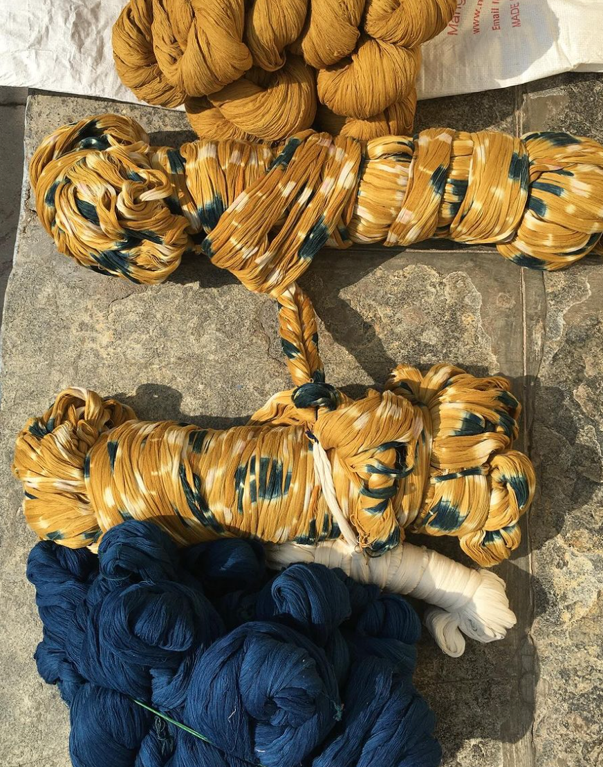 Châle Double Ikat Indigo, Ocre & Garance