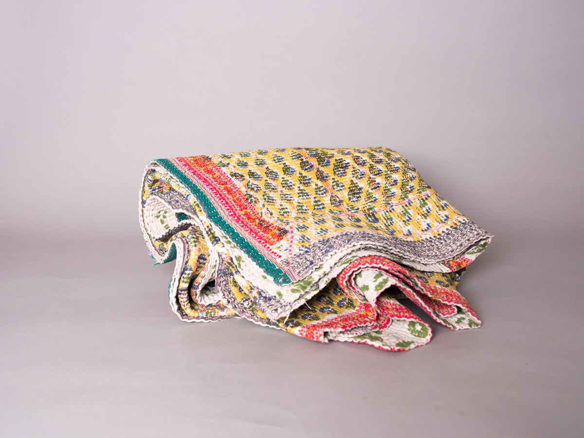 Vintage Block Printed Kantha Cornflowers No.1
