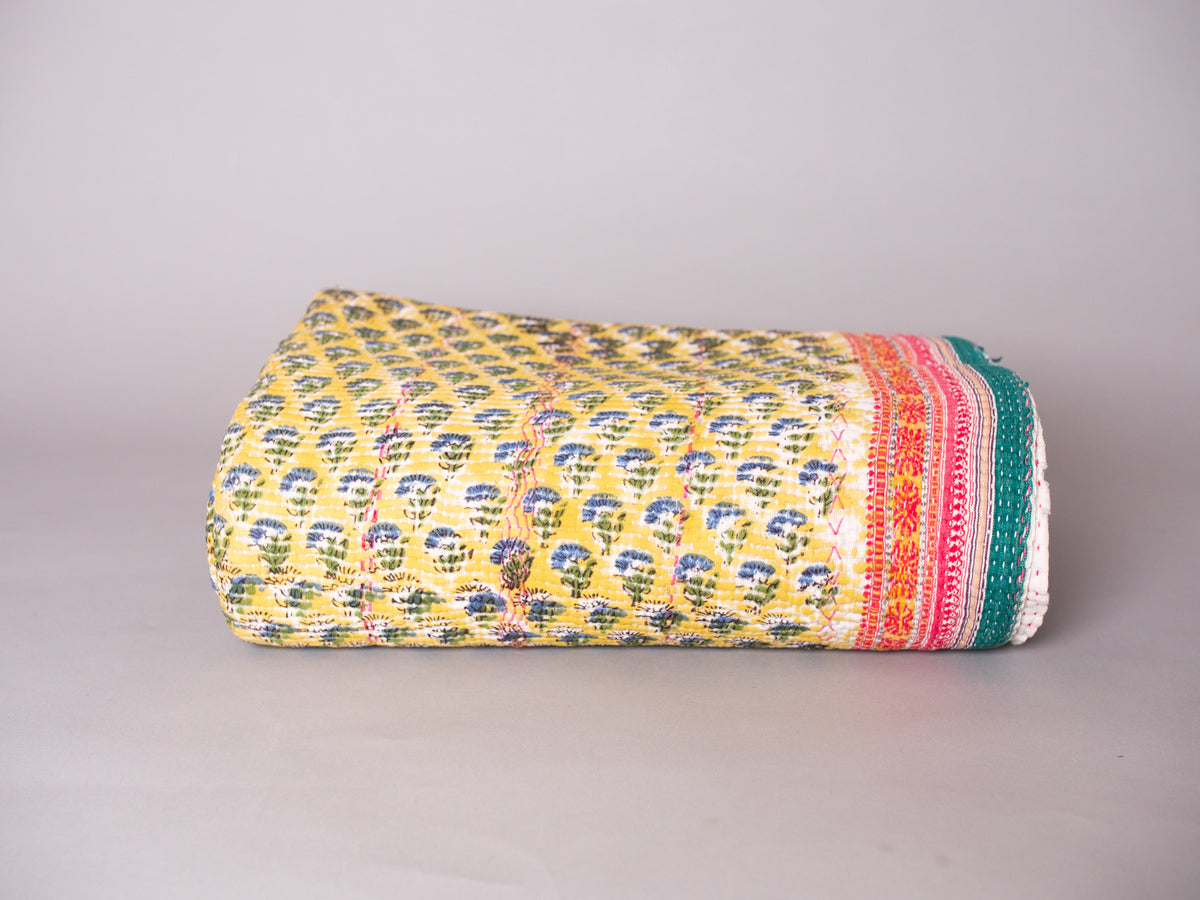 Vintage Block Printed Kantha Cornflowers No.1