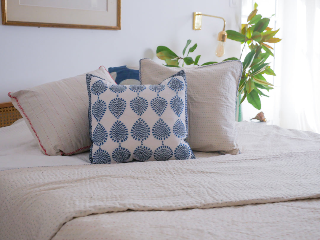 Contemporary Kantha cushion, red