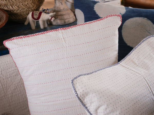 Contemporary kantha cushion, blue