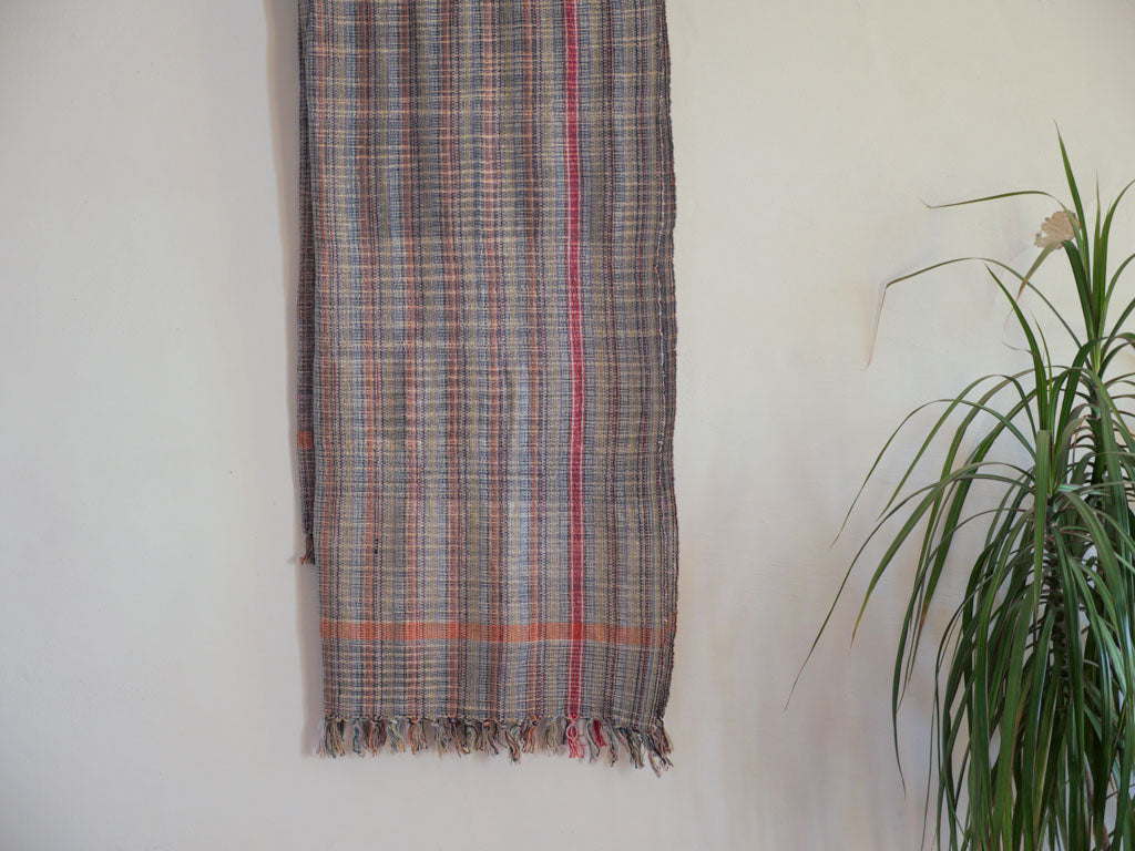 Handwoven cotton towel or throw, green. Mixed-yarn weave.