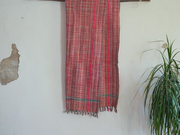 Handwoven cotton towel or throw, pink. Mixed-yarn weave.