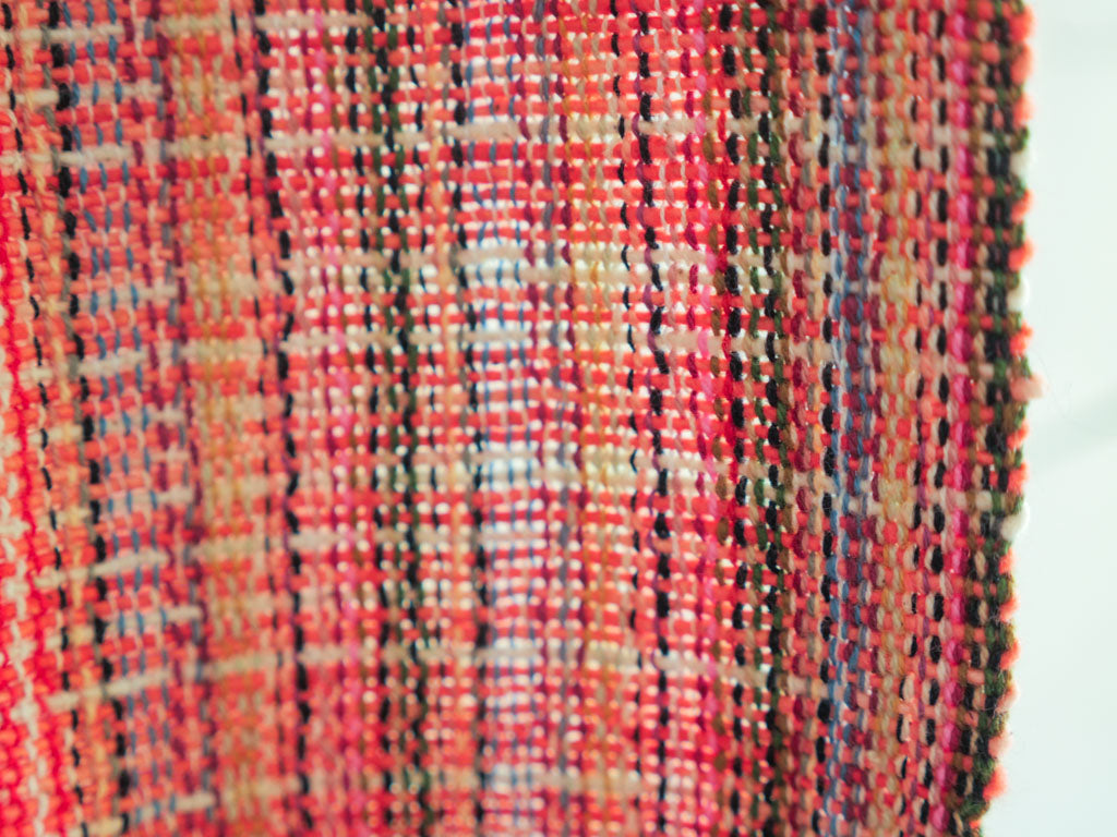 Handwoven cotton towel or throw, pink. Mixed-yarn weave.