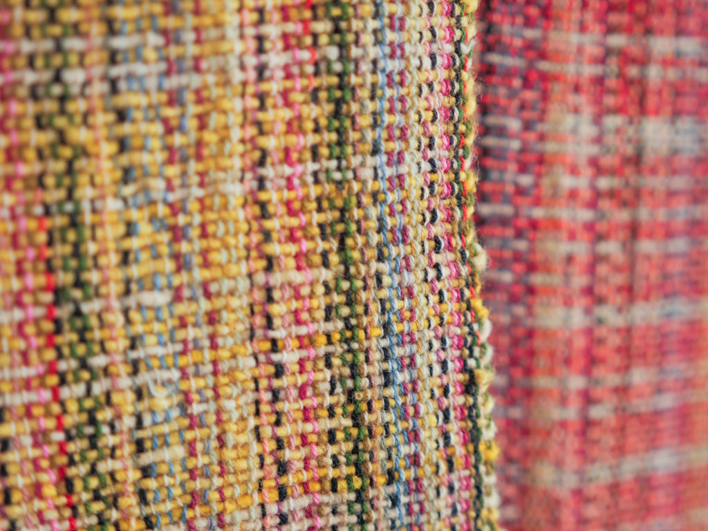 Handwoven cotton towel or throw, yellow. Mixed-yarn weave.
