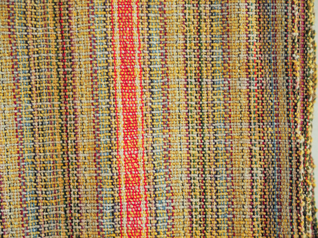 Handwoven cotton towel or throw, yellow. Mixed-yarn weave.