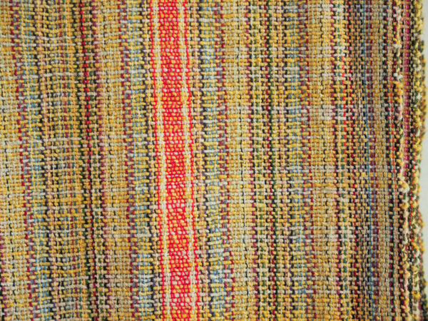 Handwoven cotton towel or throw, yellow. Mixed-yarn weave.