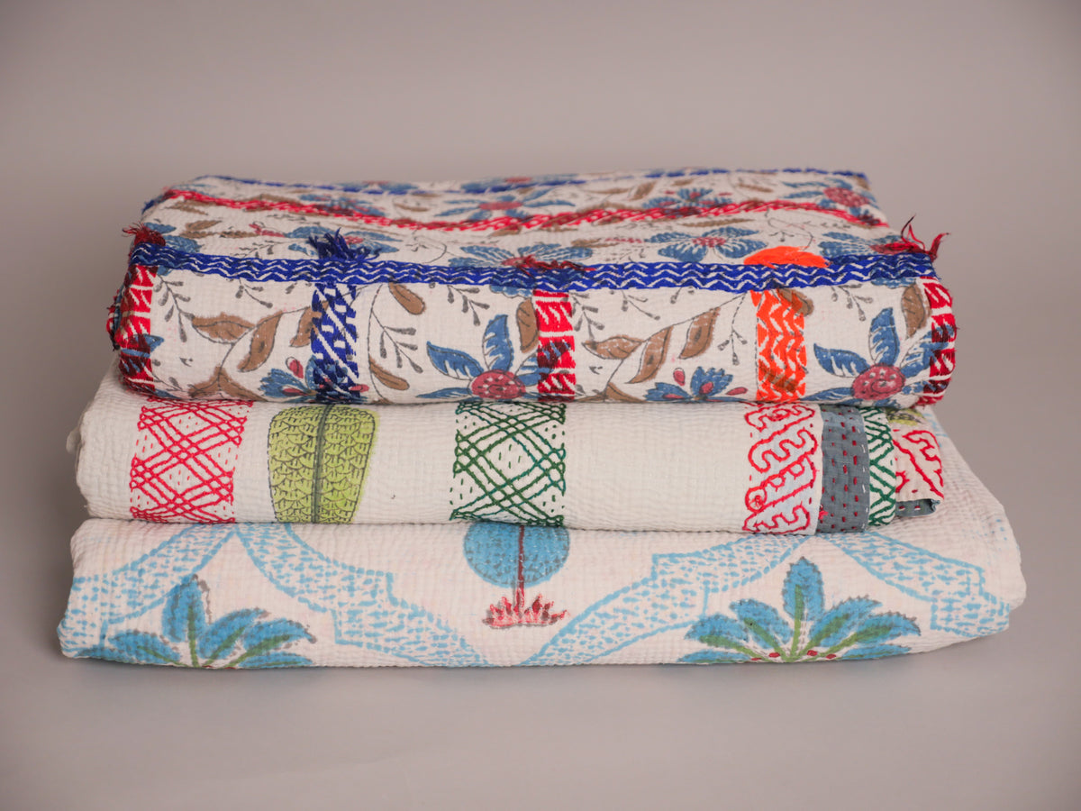 Vintage Block Printed Kantha Daisy 2