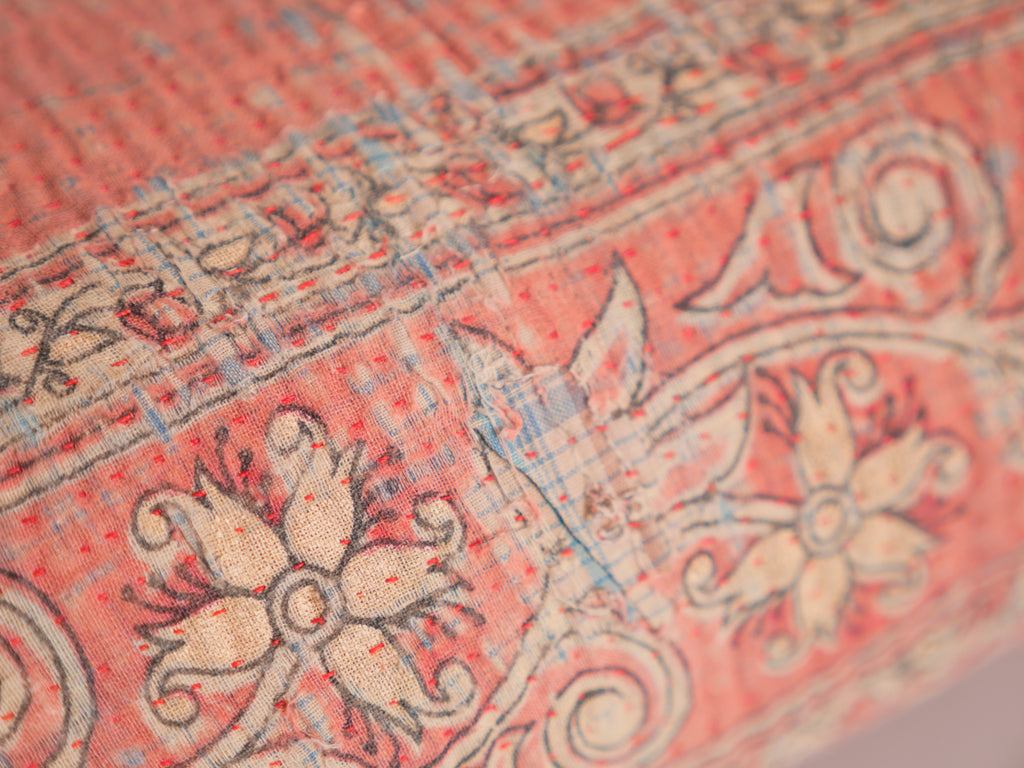 Kantha sari bedspread No.107 "Earth", hand-embroidered recycled cotton.