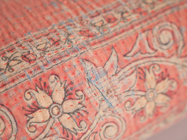 Kantha sari bedspread No.107 "Earth", hand-embroidered recycled cotton.