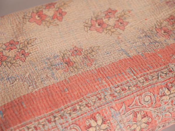 Kantha sari bedspread No.107 "Earth", hand-embroidered recycled cotton.
