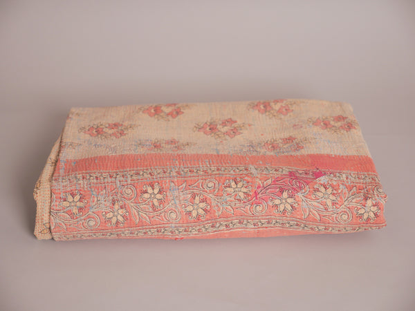Kantha sari bedspread No.107 "Earth", hand-embroidered recycled cotton.