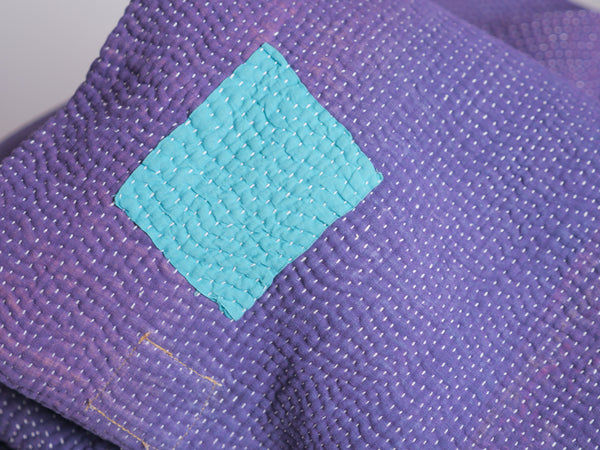 Kantha sari bedspread No.105 "Regal", hand-embroidered recycled cotton