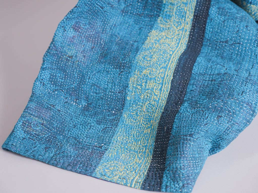 Kantha sari bedspread No.105 "Regal", hand-embroidered recycled cotton