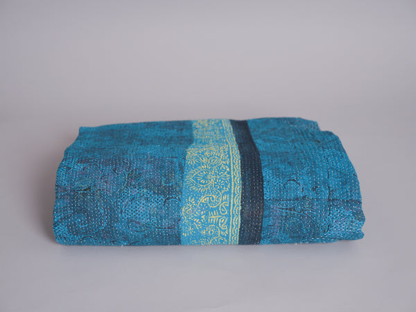 Kantha sari bedspread No.105 "Regal", hand-embroidered recycled cotton