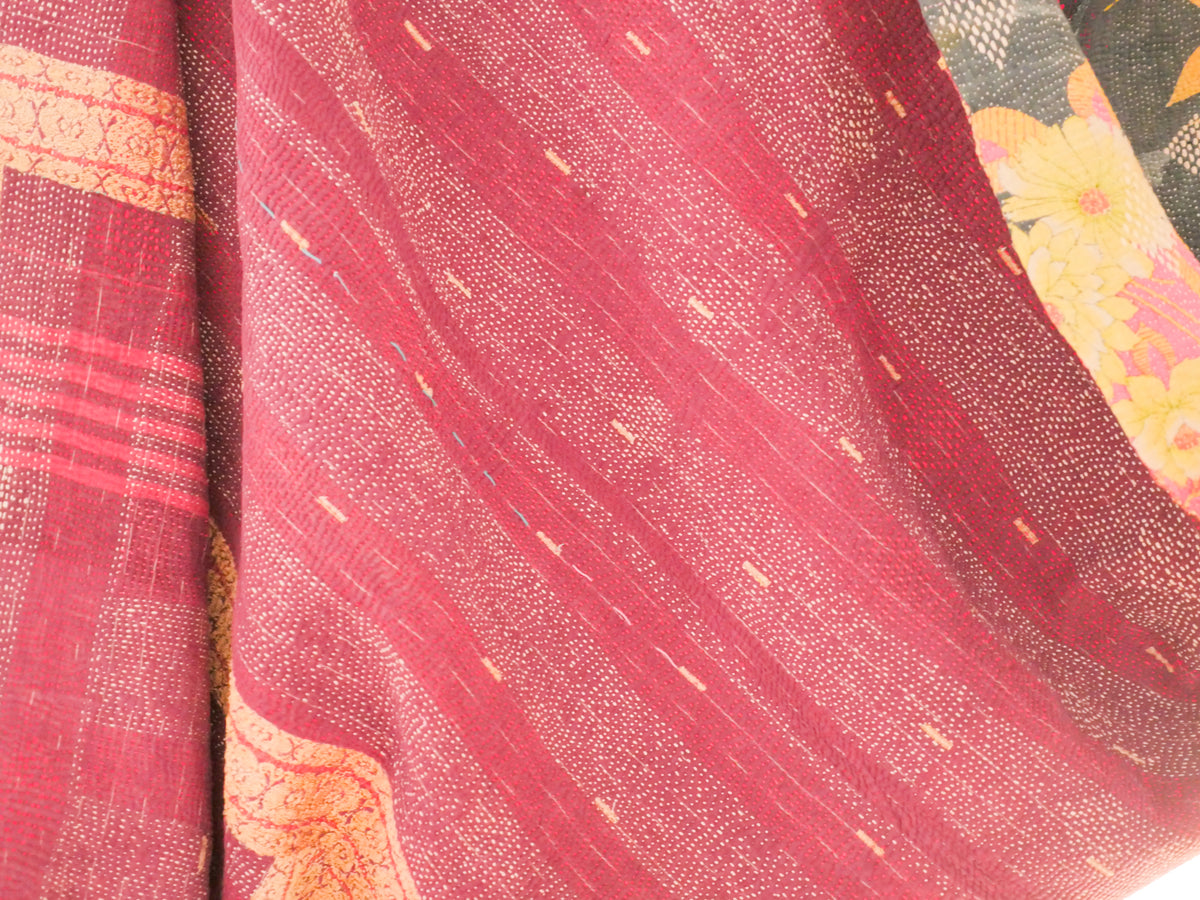 Kantha couvre lit rose