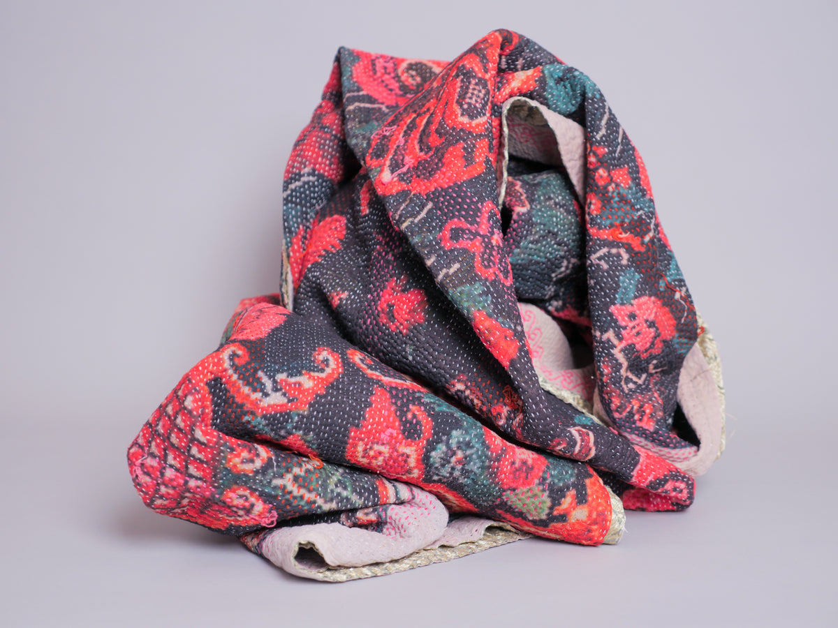 Vintage tapestry kantha, bedspread hand-embroidered cotton