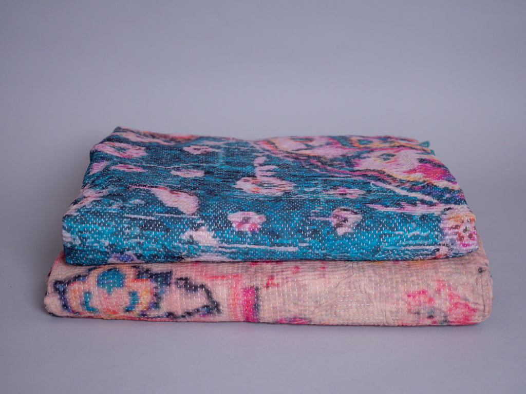 Vintage tapestry kantha, bedspread hand-embroidered cotton
