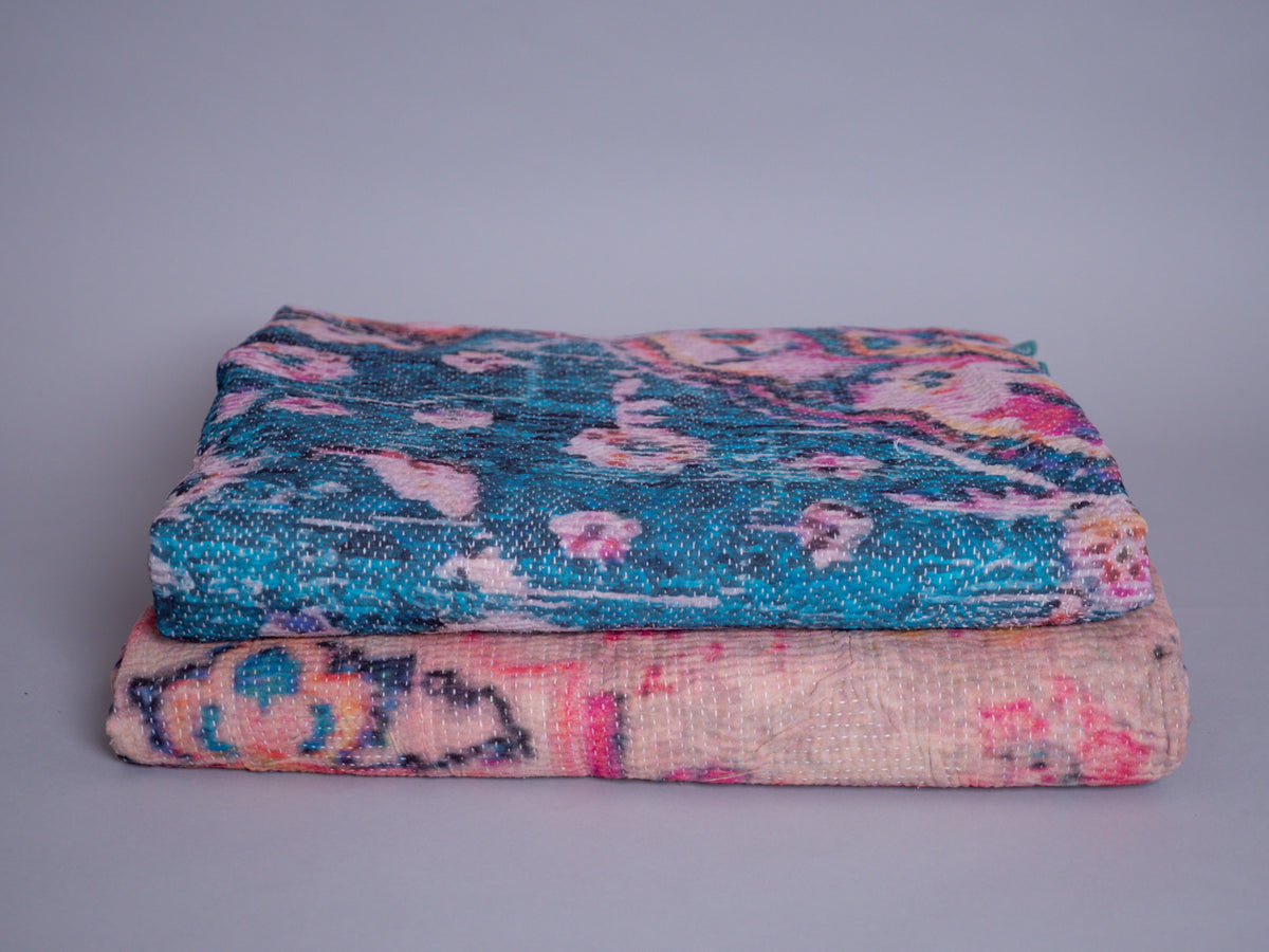 Vintage tapestry kantha, bedspread hand-embroidered cotton