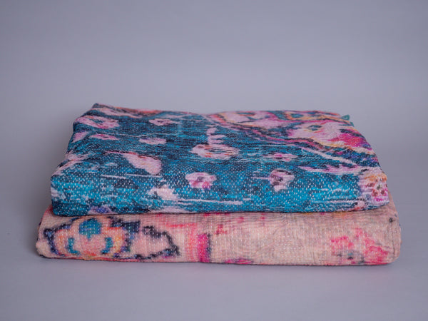 Vintage tapestry kantha, bedspread hand-embroidered cotton