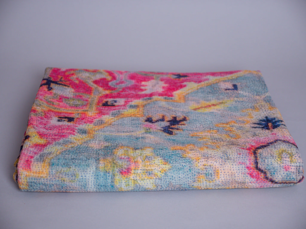 Vintage tapestry kantha, bedspread hand-embroidered cotton