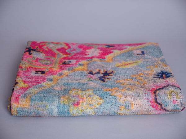 Vintage tapestry kantha, bedspread hand-embroidered cotton