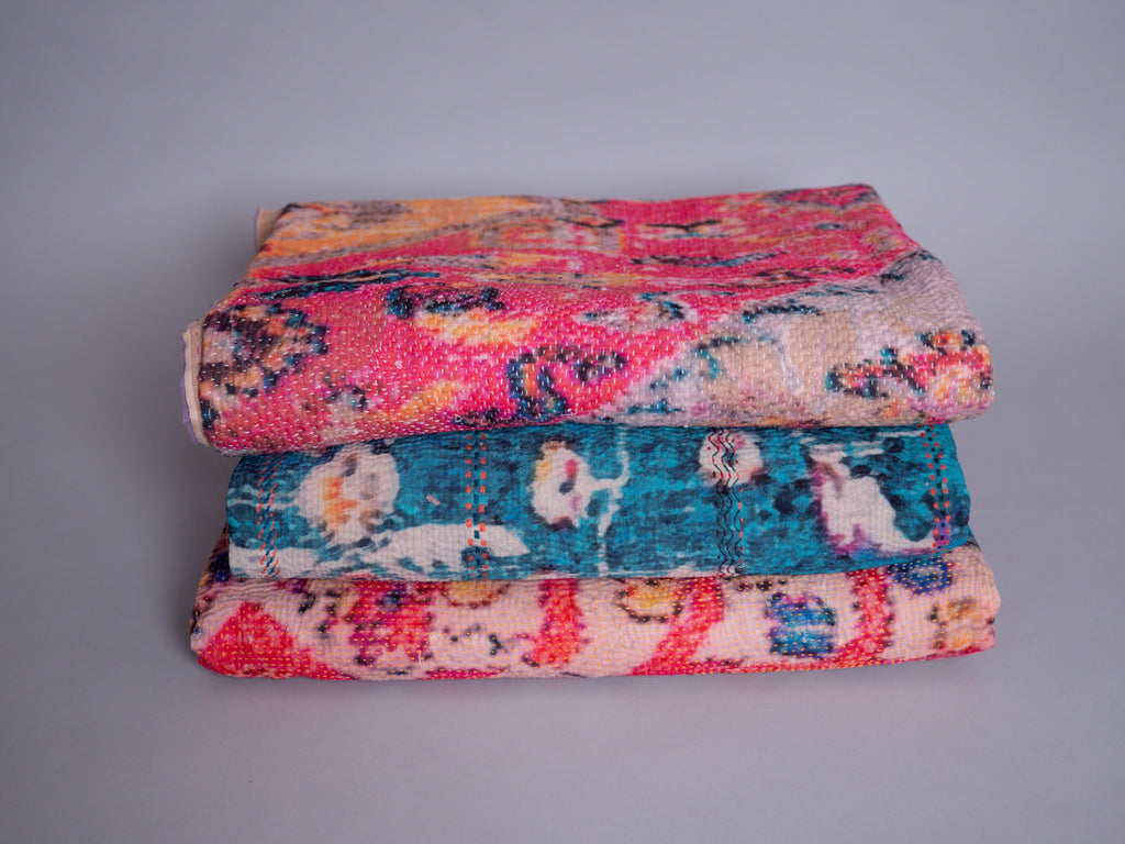 Vintage Kantha brodé main imprimé tapestry. 