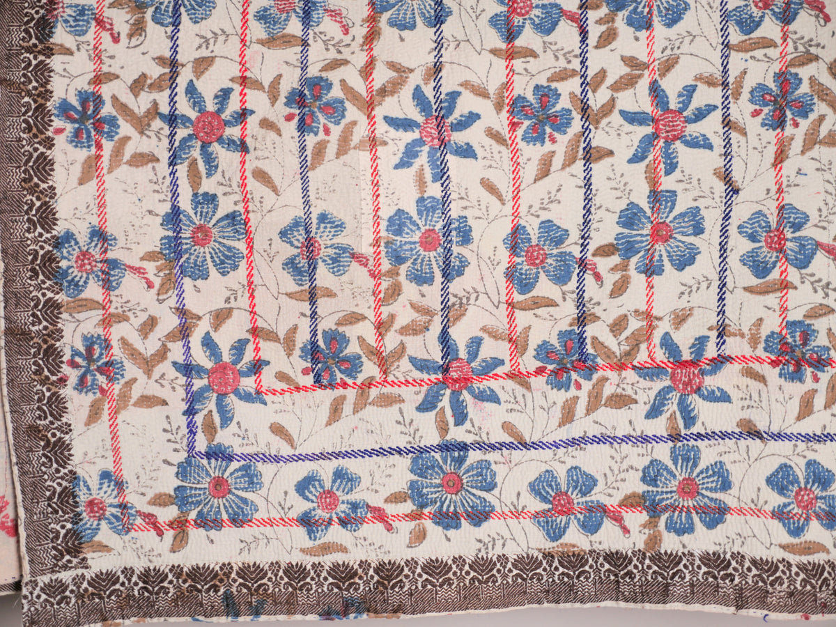 Vintage Block Printed Kantha Daisy 1