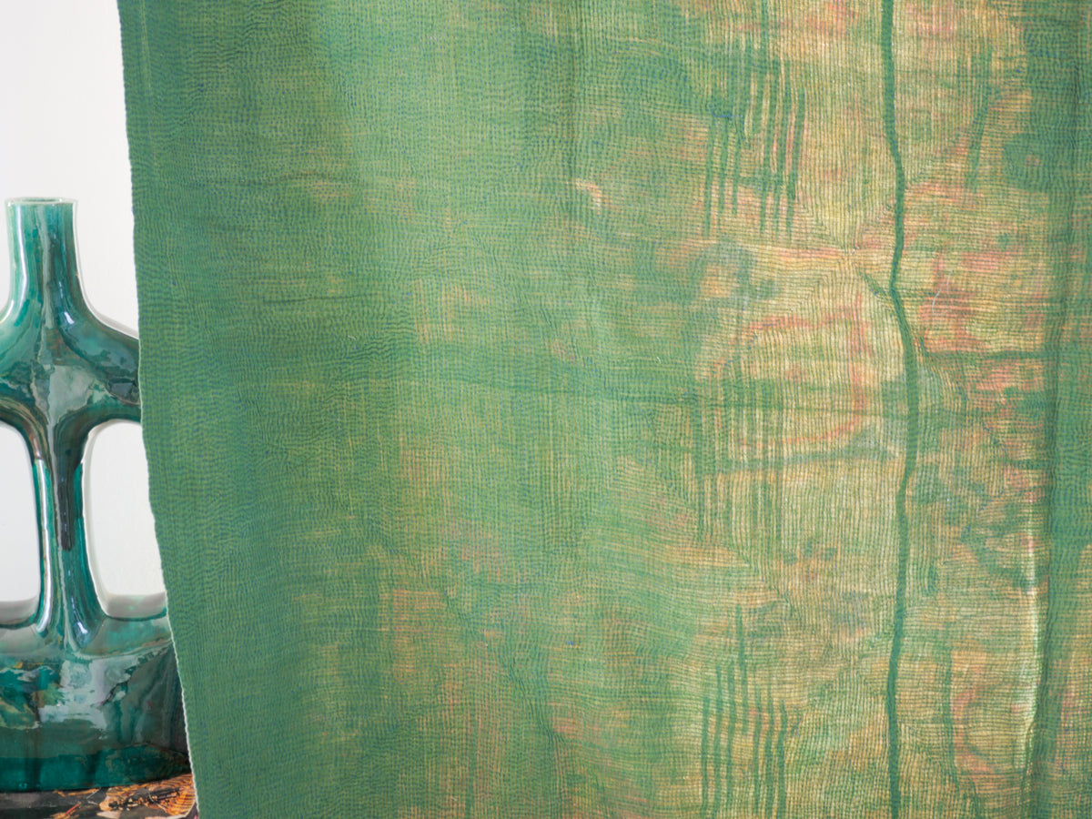 Vintage tapestry kantha, bedspread hand-embroidered cotton