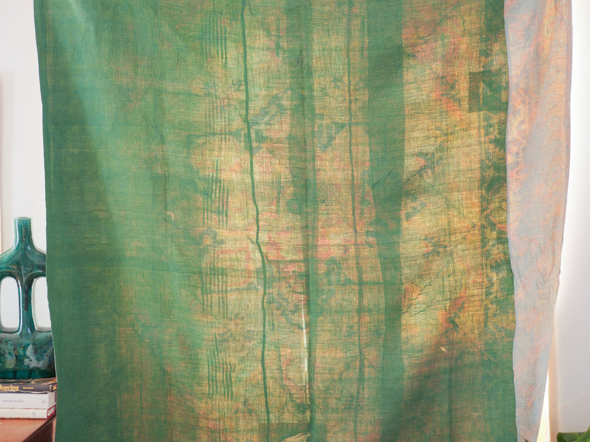 Vintage tapestry kantha, bedspread hand-embroidered cotton