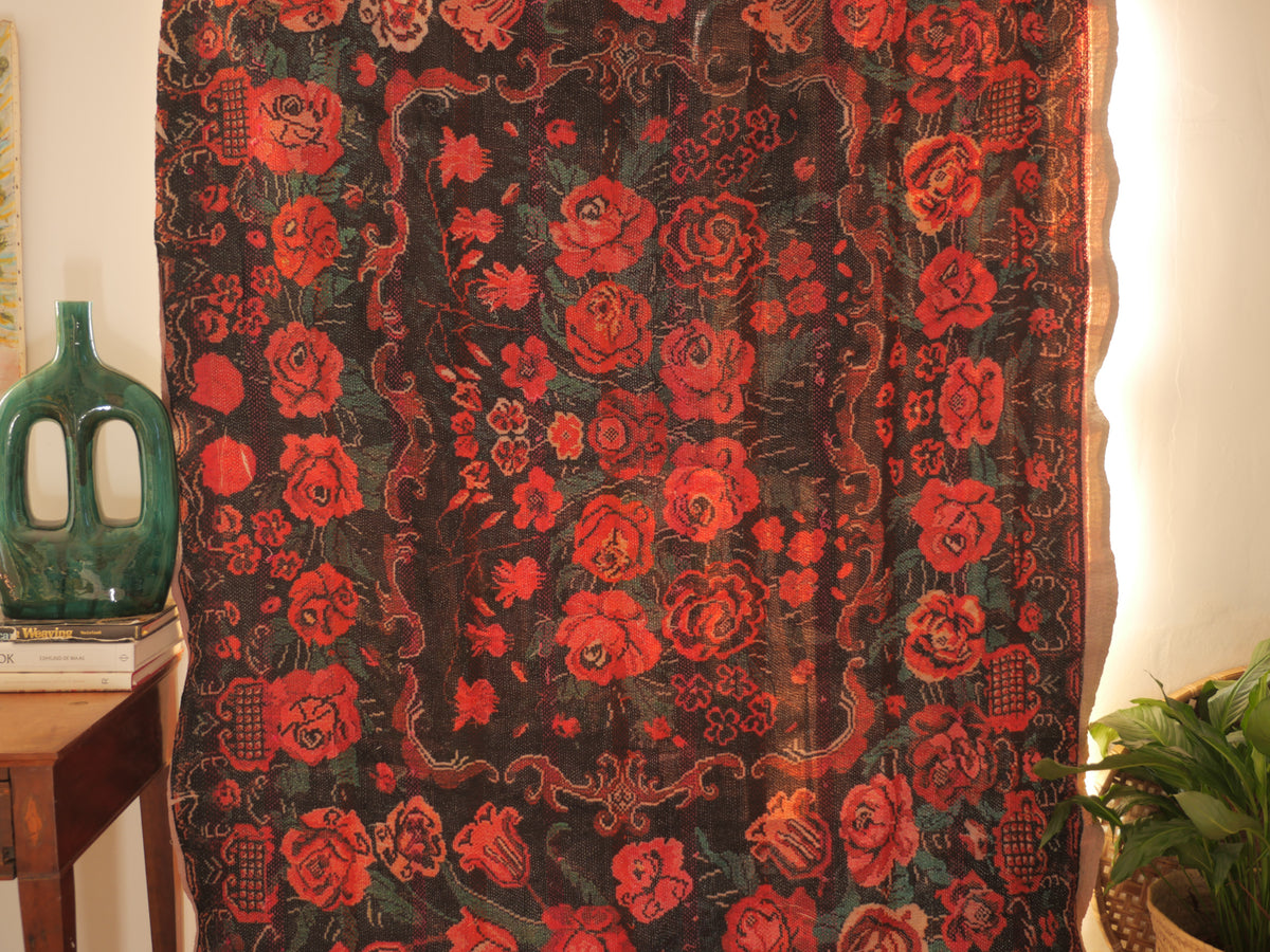 Vintage tapestry kantha, bedspread hand-embroidered cotton